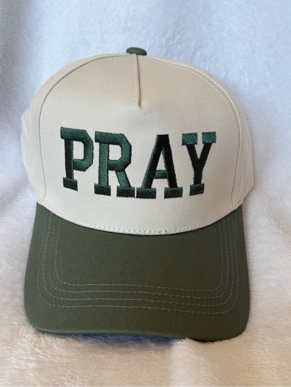 Beige and Olive PRAY Embroidered Cap